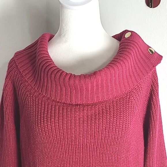 89th & Madison Pullover Pink Sweater, Cowl Neck, Gold Buttons, Size Large, NWT - Picture 2 of 12